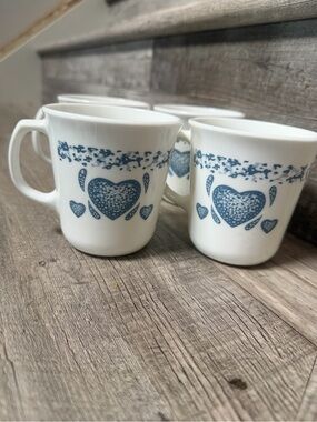 Vintage Corning Ware - set of 4 - blue hearts milk glass